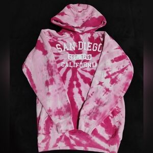 Pink tie-dye hoodie with San Diego California design